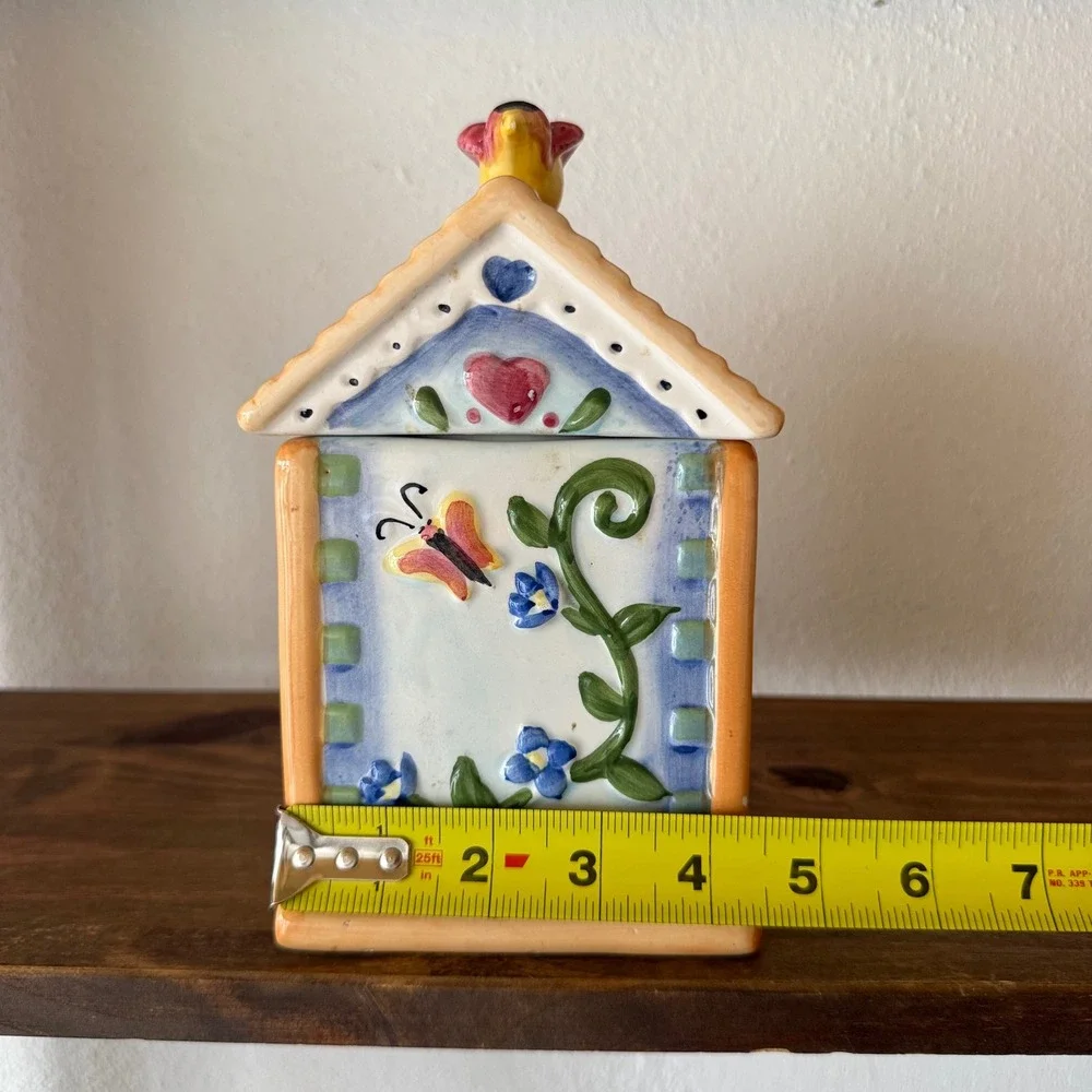 3pc Alco Industries Ceramic Birdhouse Canister Set Floral Butterfly Bird House
